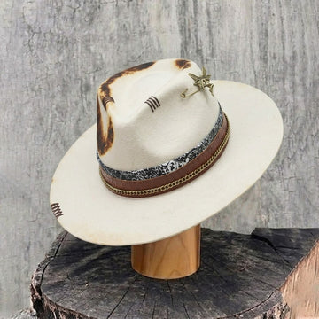 Teardrop Fedora - Cream with Crocodile & Chain Band