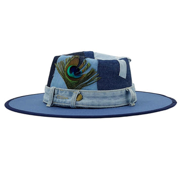 Patchwork Denim Wide-Brim Hat