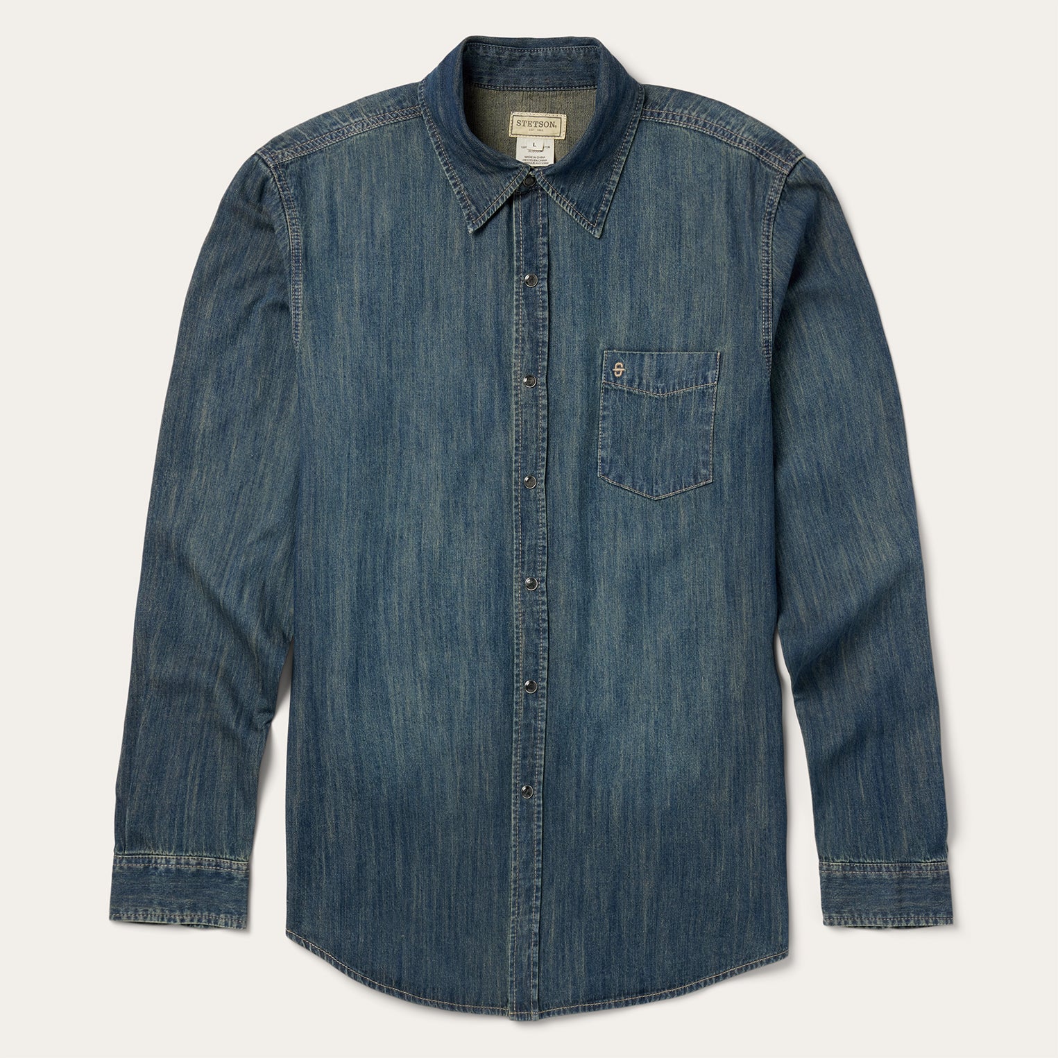 Distressed Dark Denim Western Shirt