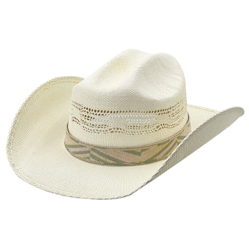Chic Straw Hat – Off-White Base, Subtle Pattern Trim