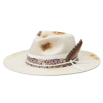 Felt Hat with Charred Detail and Delicate Feathers