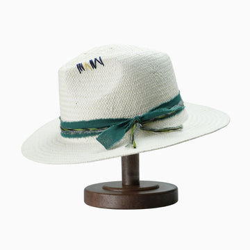 Off-White Breathable Straw Hat with Gus Crown & Fabric Band