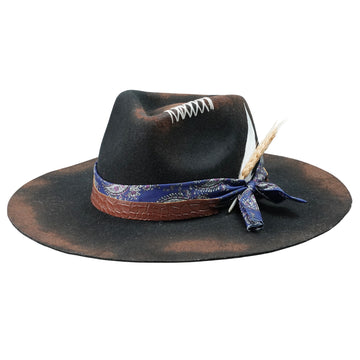 Distressed Felt Hat – Croc-Texture Band, Feather Accent