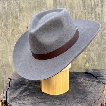 Gray Felt Fedora with Brown Leather Band