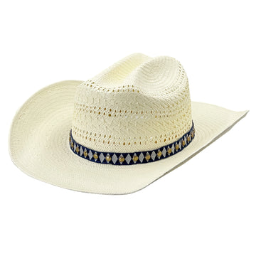 Curved-Brim Straw Hat – Cut-Out Crown Detail