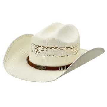 Straw Hat with Copper-Gold Engraved Metal Plaque