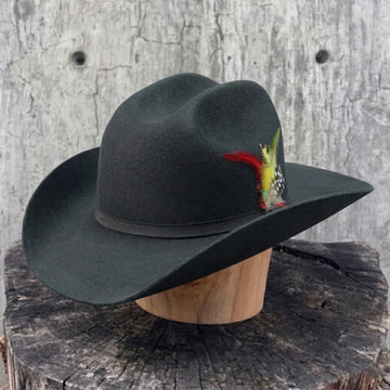 Black Low Brim Felt Hat with Feather Band