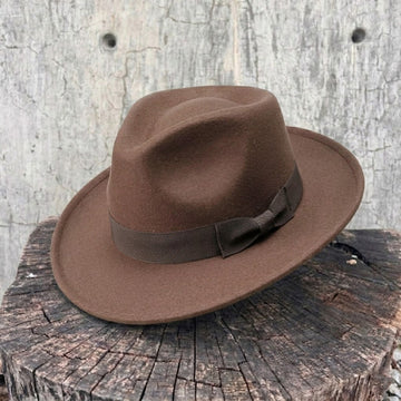 Coffee Brown Felt Fedora with Teardrop Crown