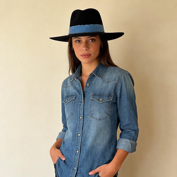 Premium Wide-Brim – Denim-Blue Trim