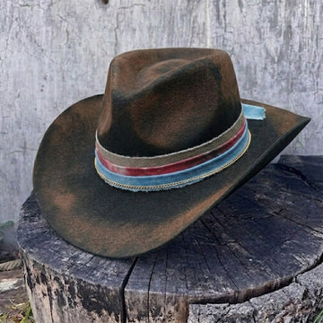 Black Felt Hat - Burnt Edge with Gold Chain Detail