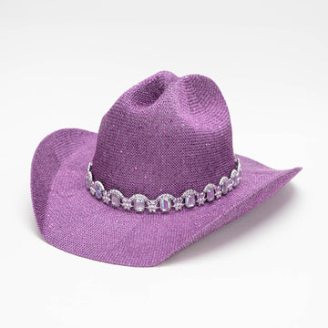 Sparkling Purple Braided Straw Cattleman Hat with Rhinestone Band