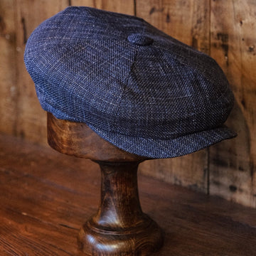 Eight Piece Navy Hopsack Linen Newsboy Cap