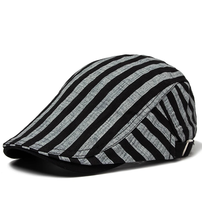 Vintage Stripes Plaid Cotton Visor Flat Cap