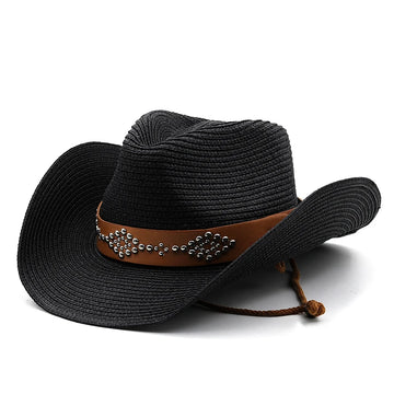 Summer Straw Wide Brim Sun Hat with Leather Band