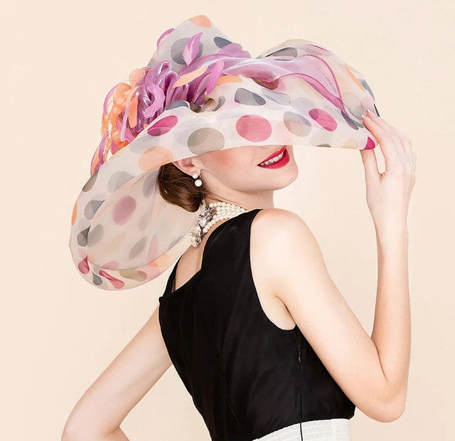 Oversized Brim Dot Organza Top Hats Kentucky Derby Hat