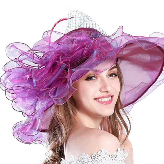 Women Wide Brim Elegant Church Hats Flower Kentucky Derby
