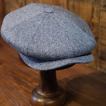 Eight Piece Light Blue Herringbone Silk Newsboy Cap