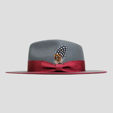 Distinctive Felt Fedora Hat-Slate + Burgundy