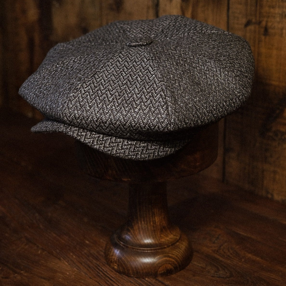 Eight Piece Grey Herringbone Lightweight Wool Newsboy Cap