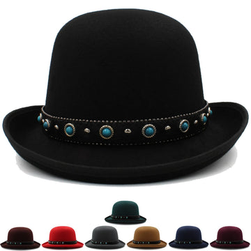 Men Women Wool Blend Oval Top Bowler Hats Woolen Fedora Caps Trilby Classical Derby Sunhat Adjustable UK M-L US 7 1/8-7 3/8