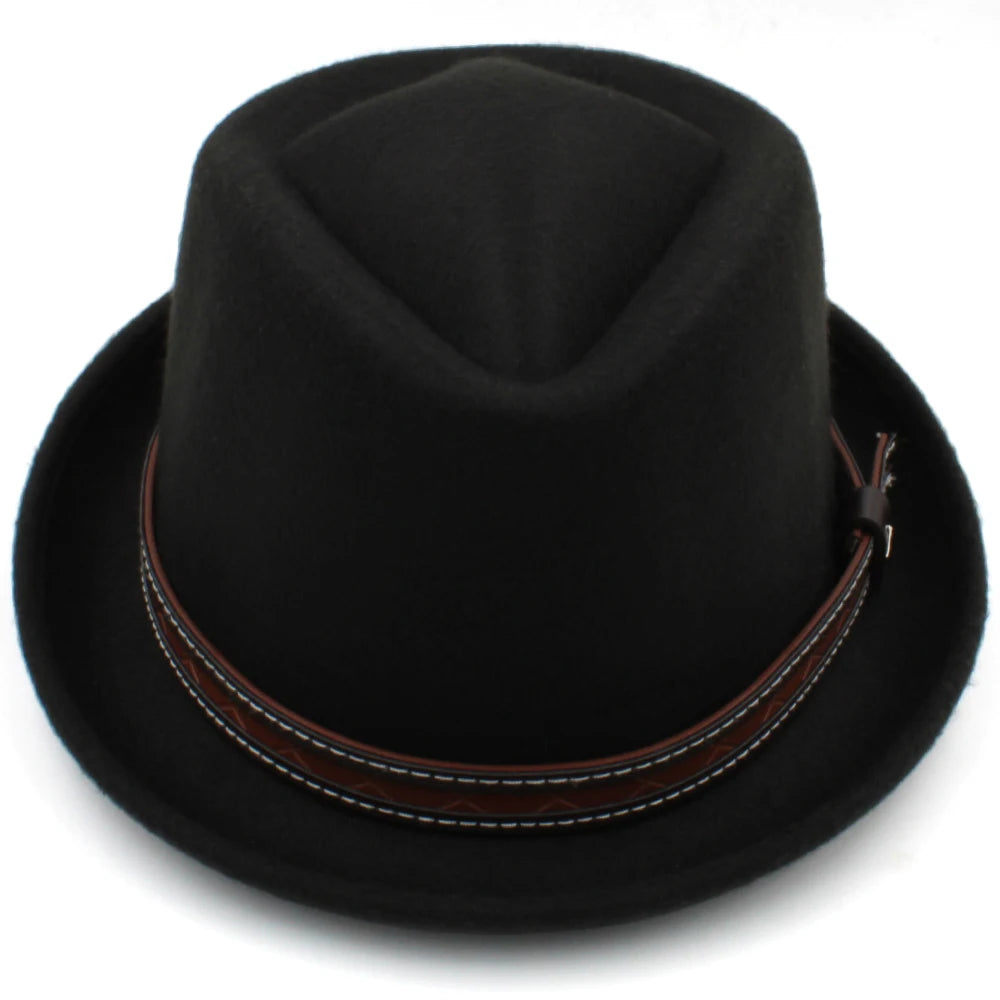 Leather Belt Decorated Pork Pie Hat Fedora