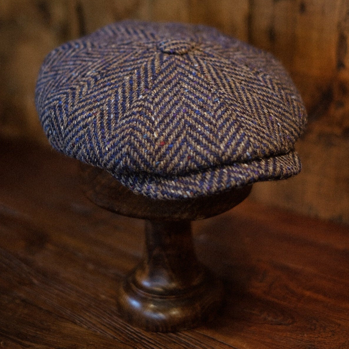 Eight Piece Navy Herringbone Newsboy Cap