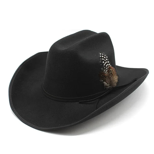 Vintage Wide Brim Leather Cowboy Hat Stylish Men's Fascinator