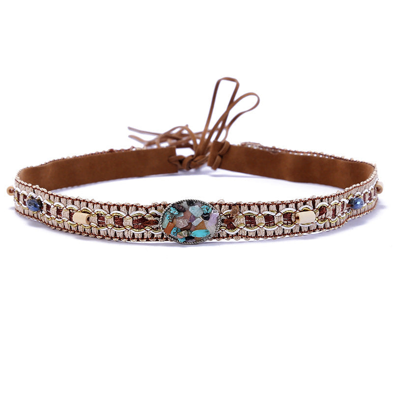 Classic Colored Stone Leather Cowboy Hat Band