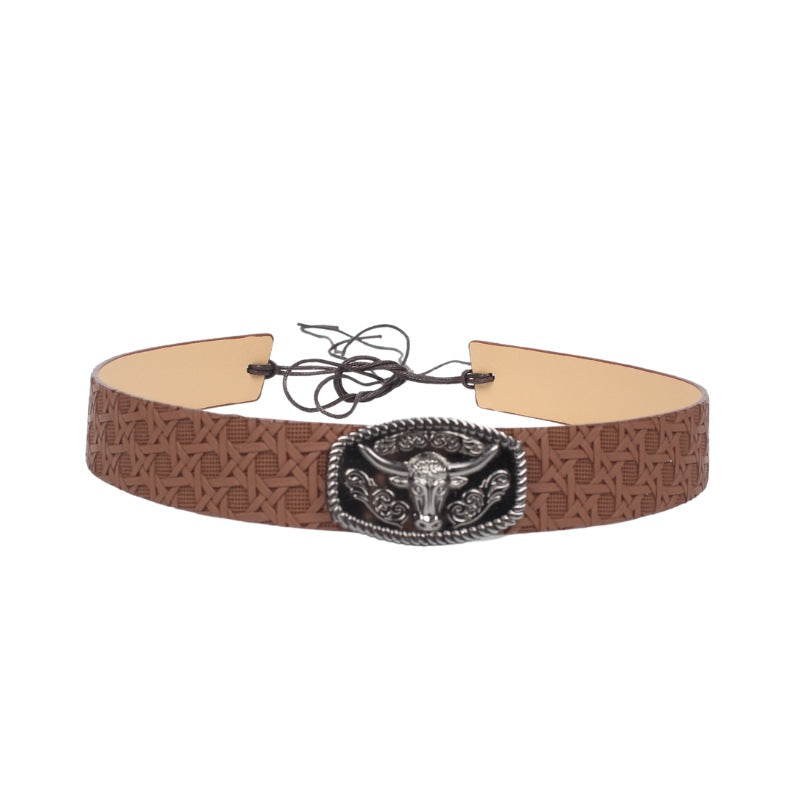 Leather Bison Head Decorative Hat Band