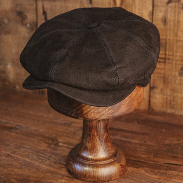 Eight Piece Leather Newsboy Cap-Brown