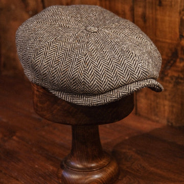 Eight Piece Cream & Cocoa Herringbone Newsboy Cap