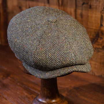 Eight Piece Herringbone Wool Newsboy Cap