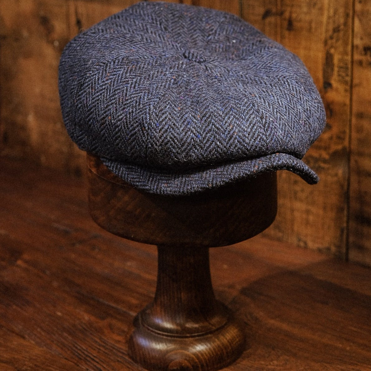 Eight Piece Navy  Donegal Tweed Newsboy Cap