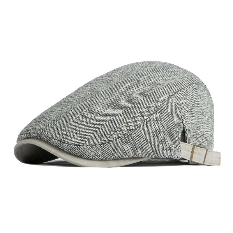 Solid Color Tweed Herringbone Flat Cap