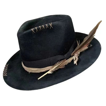 Frontier Nomad Fedora with XXX Patchwork Design Feather-adorned