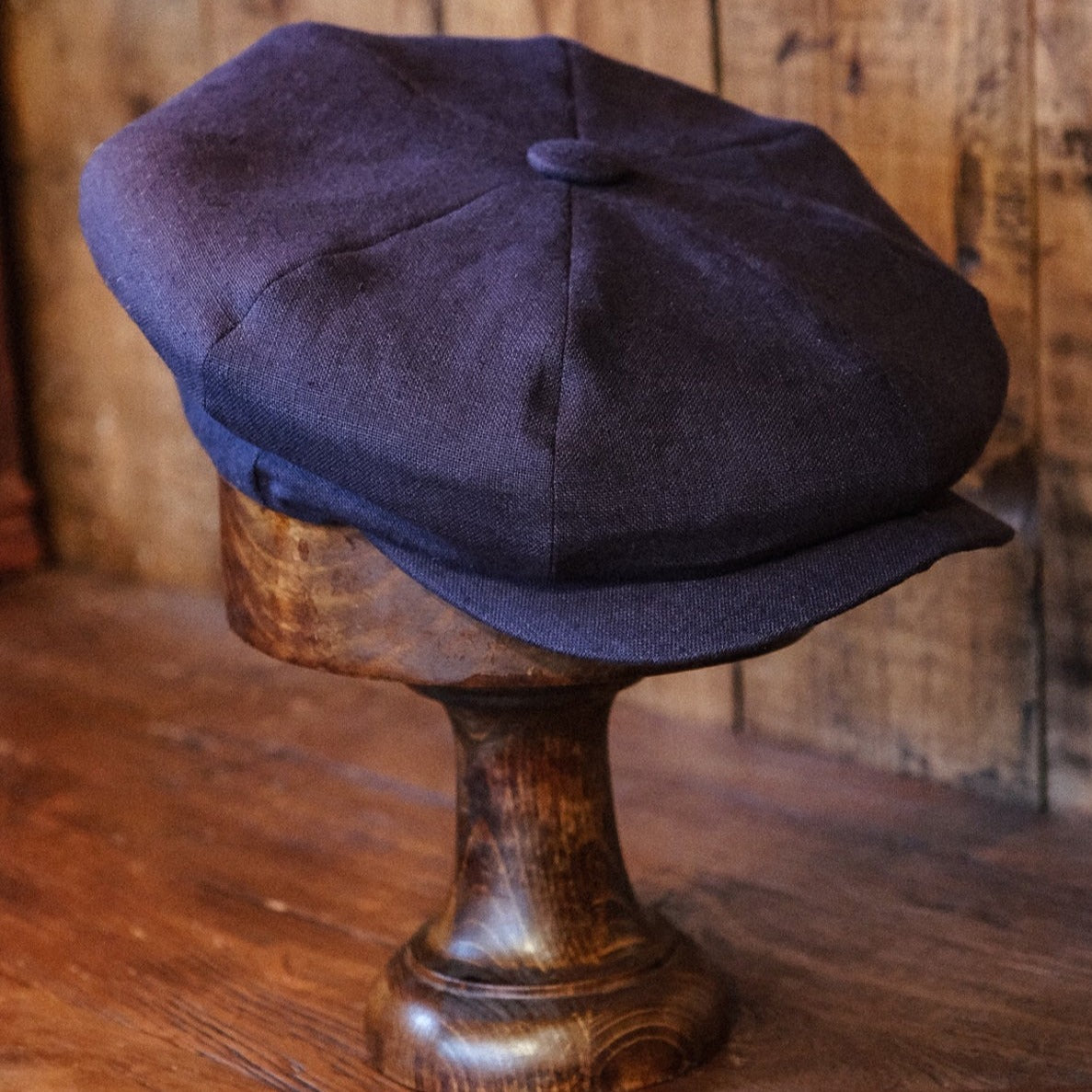 Eight Piece Linen Newsboy Cap-Deep Bule