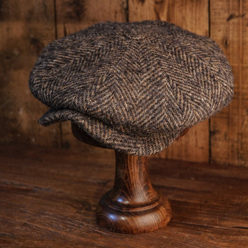 Eight Piece Walnut Herringbone Wool Newsboy Cap