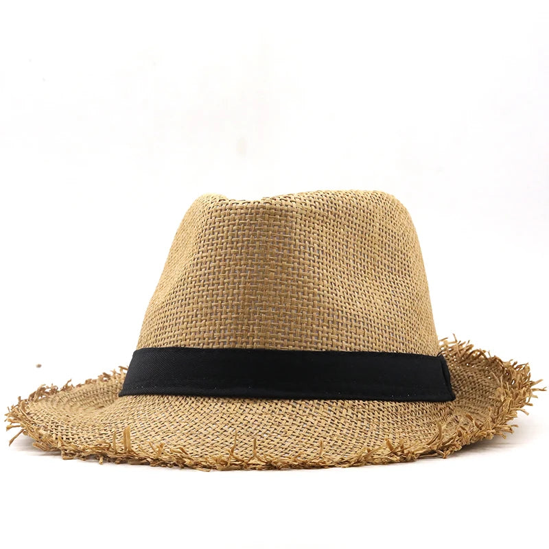 Simple Beach Hat Men Summer Panama Cap Casual Trilby Fedora Hat Male Straw Hat UV Protection Wide Brim Sombrero