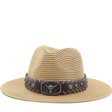 Straw Wide Brim Hat With Leather Band