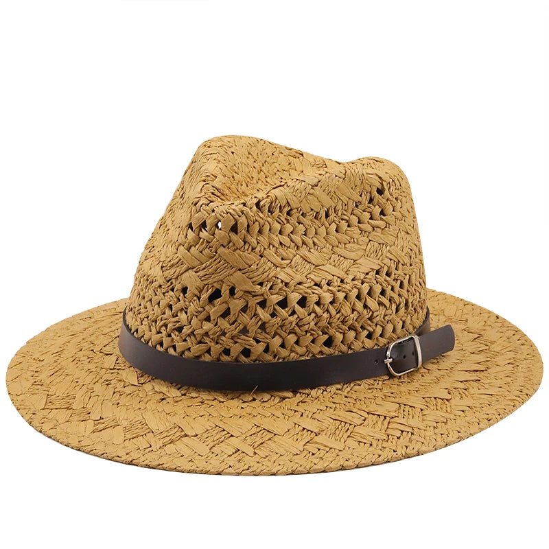 Simple Top Quality Man Straw sun Hat Wide Brim Beach Foldable Cap Big Bone Men Plus Size summer women Fedora Hat