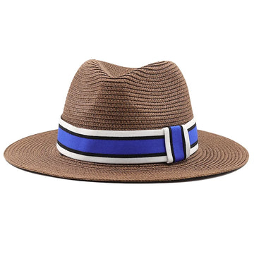 Striped Band Straw Wide Brim Hat