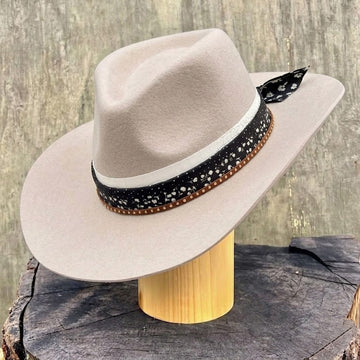 Off-White Felt Hat - Rolled Brim with Custom Floral Band