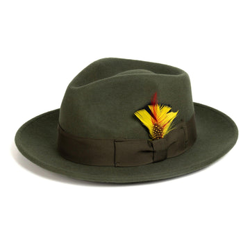 Vintage Crushable Wool Fedora Hat-Olive Green