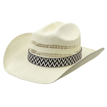 Straw Hat – Arched Brim, Black-White Striped Band
