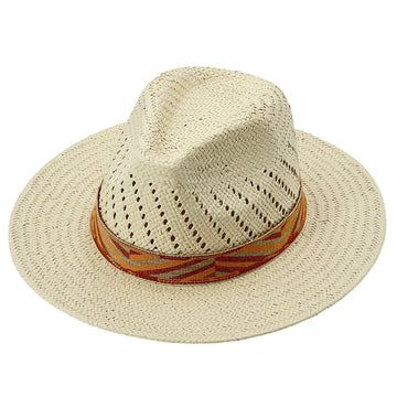 Modern Straw Hat – Orange-Yellow Band & Crown Cut-Outs