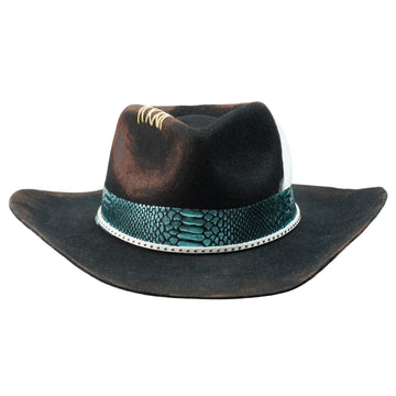 Artistic Felt Hat – Charred Finish, Glossy Trim
