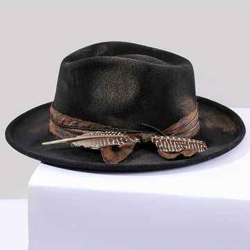 Retro Felt Hat With Feather Decoration