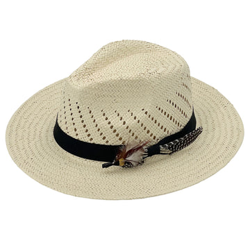 Soft Beige Straw Hat – Feather Accent Band