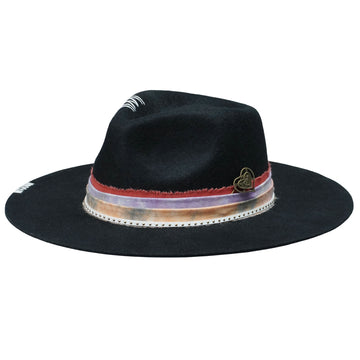 Flat-Brim Hat – Black, Tie-Dye Trim, Metal Accent