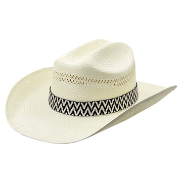 Modern Straw Hat – Soft Curve, Black-White Trim